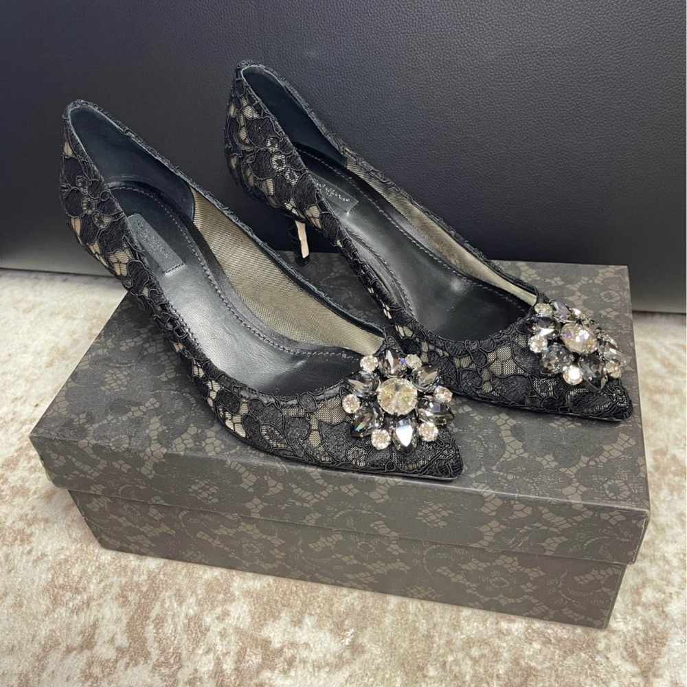 Dolce & Gabbana Black Lace Heels with Crystal Embellishments - Picture 12 of 12